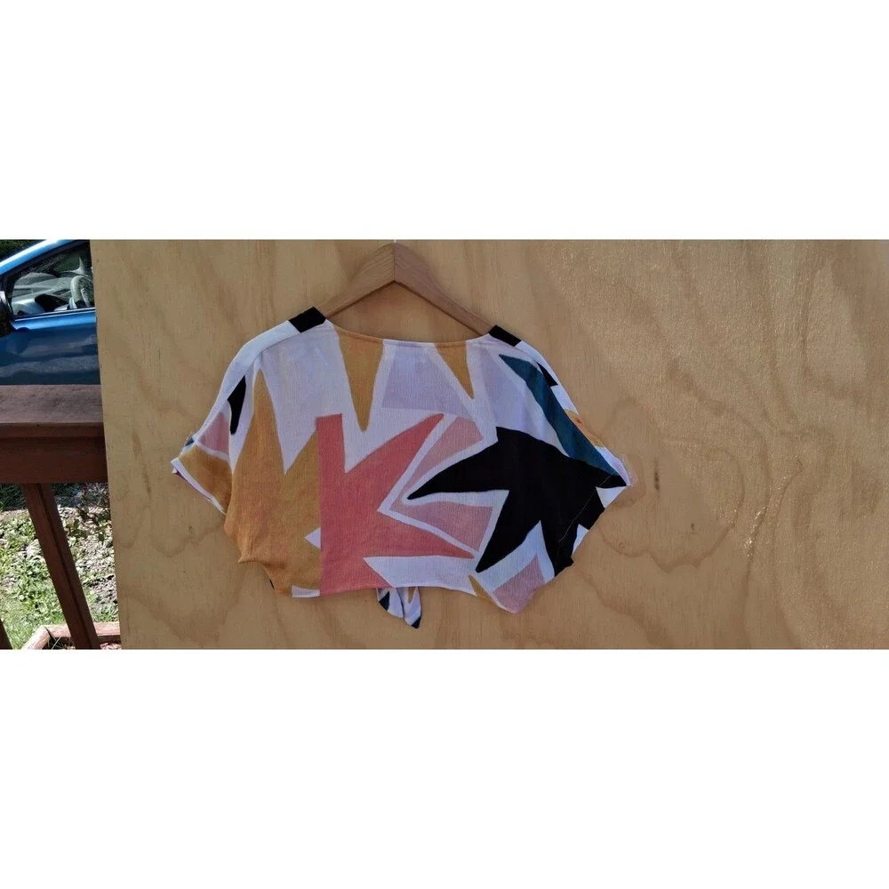 Mara Hoffman Swim Majorca Print Tie Front Crop Top Small Resort Beach Cover Up
